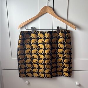 J. Crew Gold and Black Elephant Print Mini Pencil Skirt